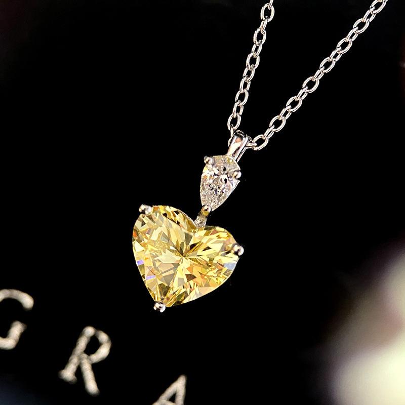Sparkling Yellow Heart Pendant Necklace Elegant Love Design Dainty Clavicle Chain for Women for Daily Wear Party and Gift