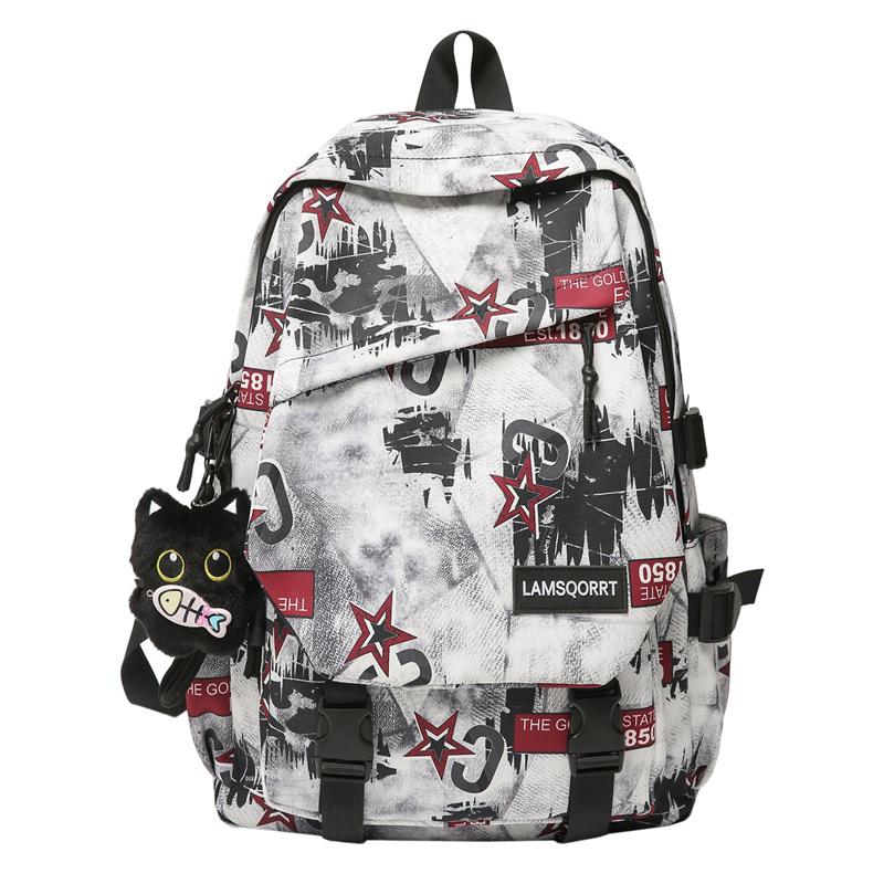 Student School Bag Nylon Backpack Men's Large Capacity Graffiti Backpack