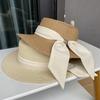 Elegant Bow Flat Top Straw Hat Women's Summer Flat Edge Sun Protection Visor Hat Outdoor Outing Seaside Beach Hat