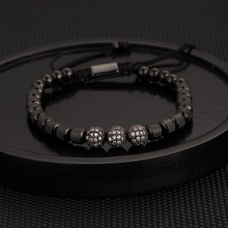 Men's Adjustable Braided Hip Hop Bracelet with Retro Copper Crown, Pineapple Beads, and Vacuum-Plated Titanium Steel.