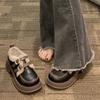 Fleece Warm Muffin Bottom Non-slip Heightening Small Leather Shoes Tide Year Winter Japanese Mary Jane Single Shoes Women