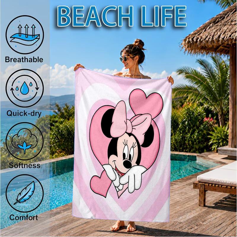 Pink Mouse Artwork Printed Microfiber Beach Towel, Soft And Absorbent, Quick-Dry, Ideal for Summer Travel, Beach Essential, Swimming Pool