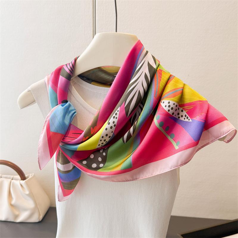 Abstract Graffiti Printed Imitation Silk Square Scarf Shawl Versatile High End Style Neck Small Headscarf Women's