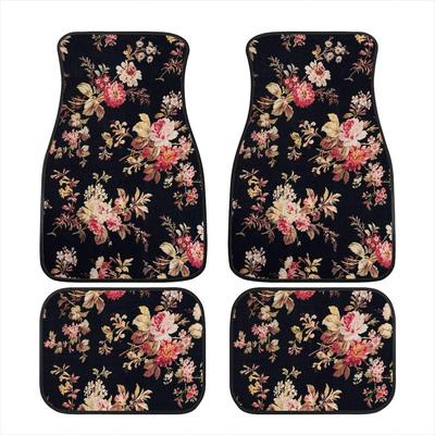 Art Flowers Pattern Car Floor Mats Front Rear Premium Carpets Mat, Set of 4 Floral Auto Foot Mats Universal Fit Vehicles,Women