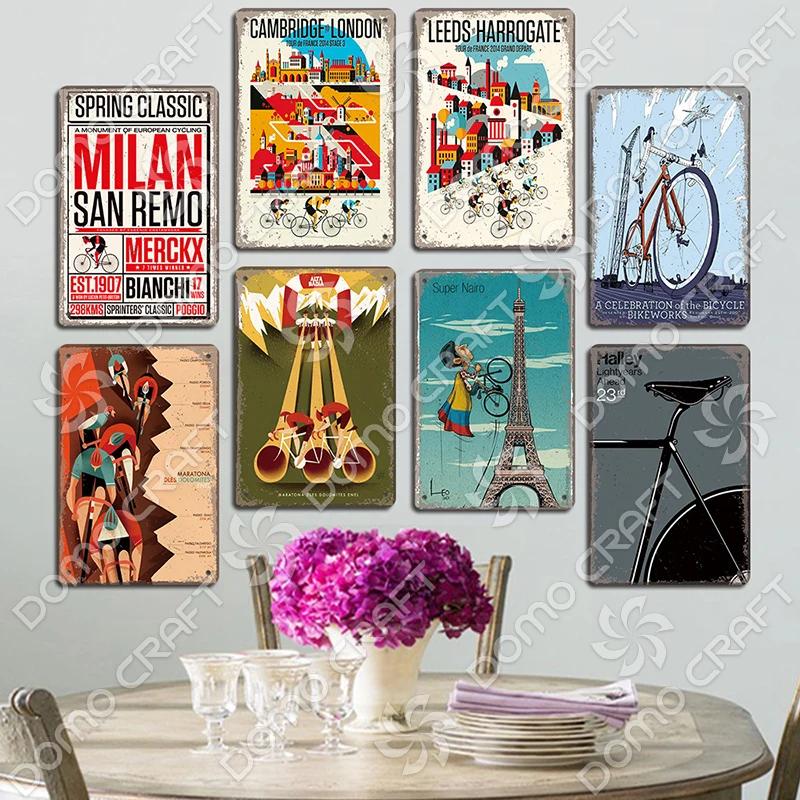 Placa de bicicleta Placa de lata de metal Ciclismo Corrida Vintage Metal Poster Wall Art Decor para Bike Club Garage Man Cave