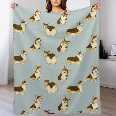 Tri Color Corgi Dog Throw Blanket Cozy Sofa Blanket for TV Watching Napping