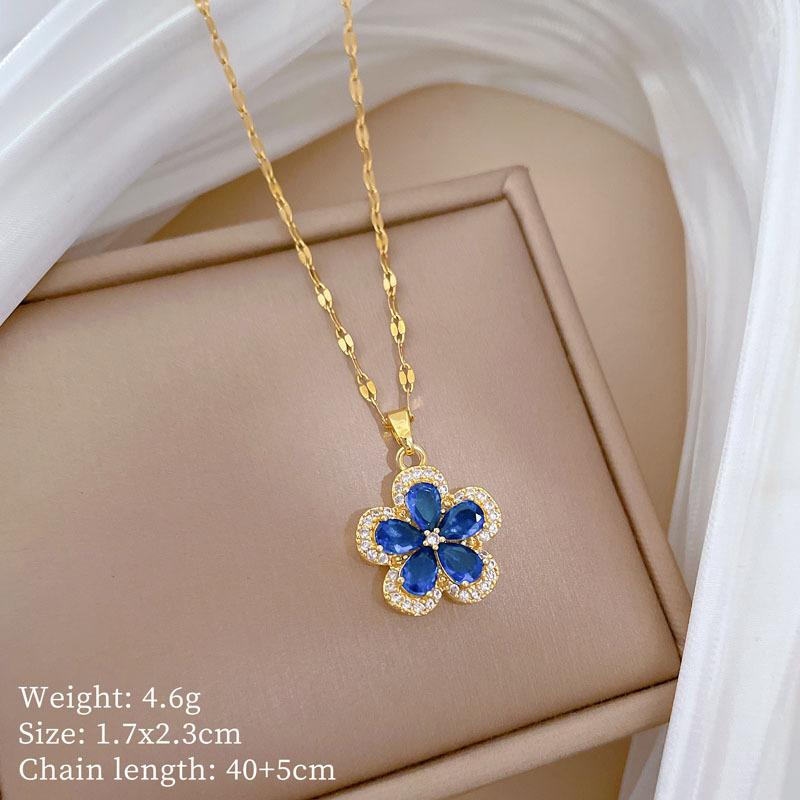 Five-Leaf Flower Necklace, Earrings Set, Light Luxury Slightly Inlaid With Personalized Temperament, Banquet Earrings And Accessories Combination