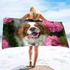Dog With Flowers Pattern Microfiber Sand Free Beach Towel Oversized Quick Dry Absorbent Pool Towels For Pool Swimming Bathroom