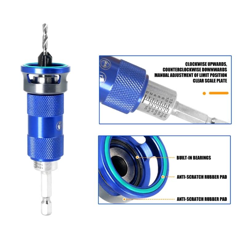 Adjustable Depth Stop Counterbore Drill Bit Set Countersink Drill Bit For Precise Woodworking 3.2mm To 4.8mm Tapered Bit