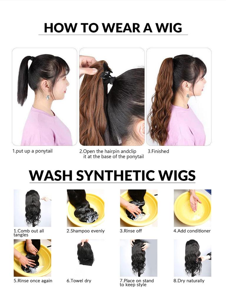 Black Dyed White Tea Grey Medium Long Curly Ponytail Hair Extensions