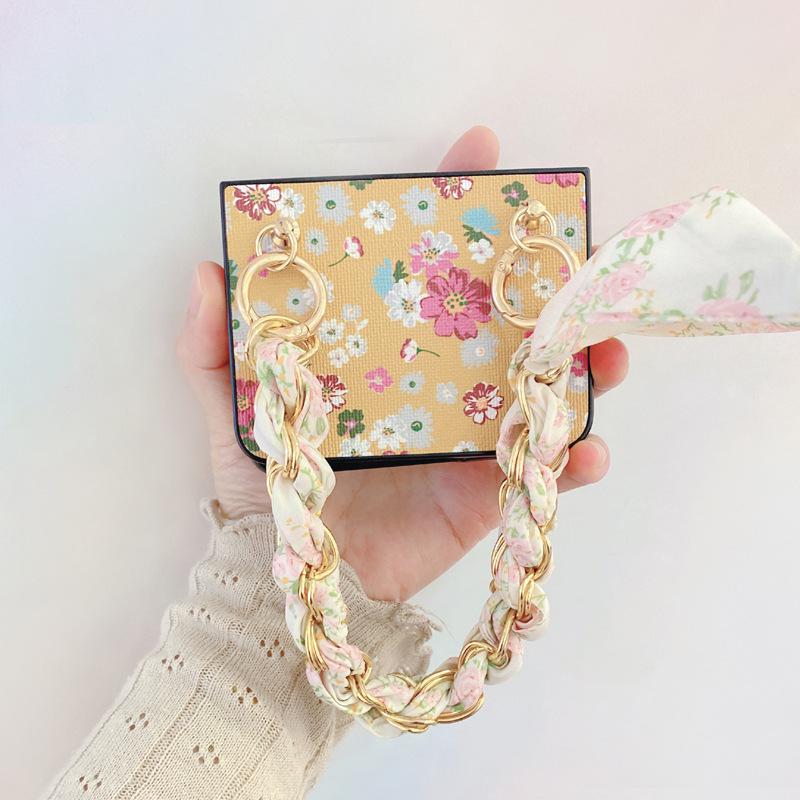 Fashion Flower Silk Scarf Hand Rope Suitable for Huawei Pura X Mobile Phone Case Wide Folding Screen Purax Muse Anti-drop Case