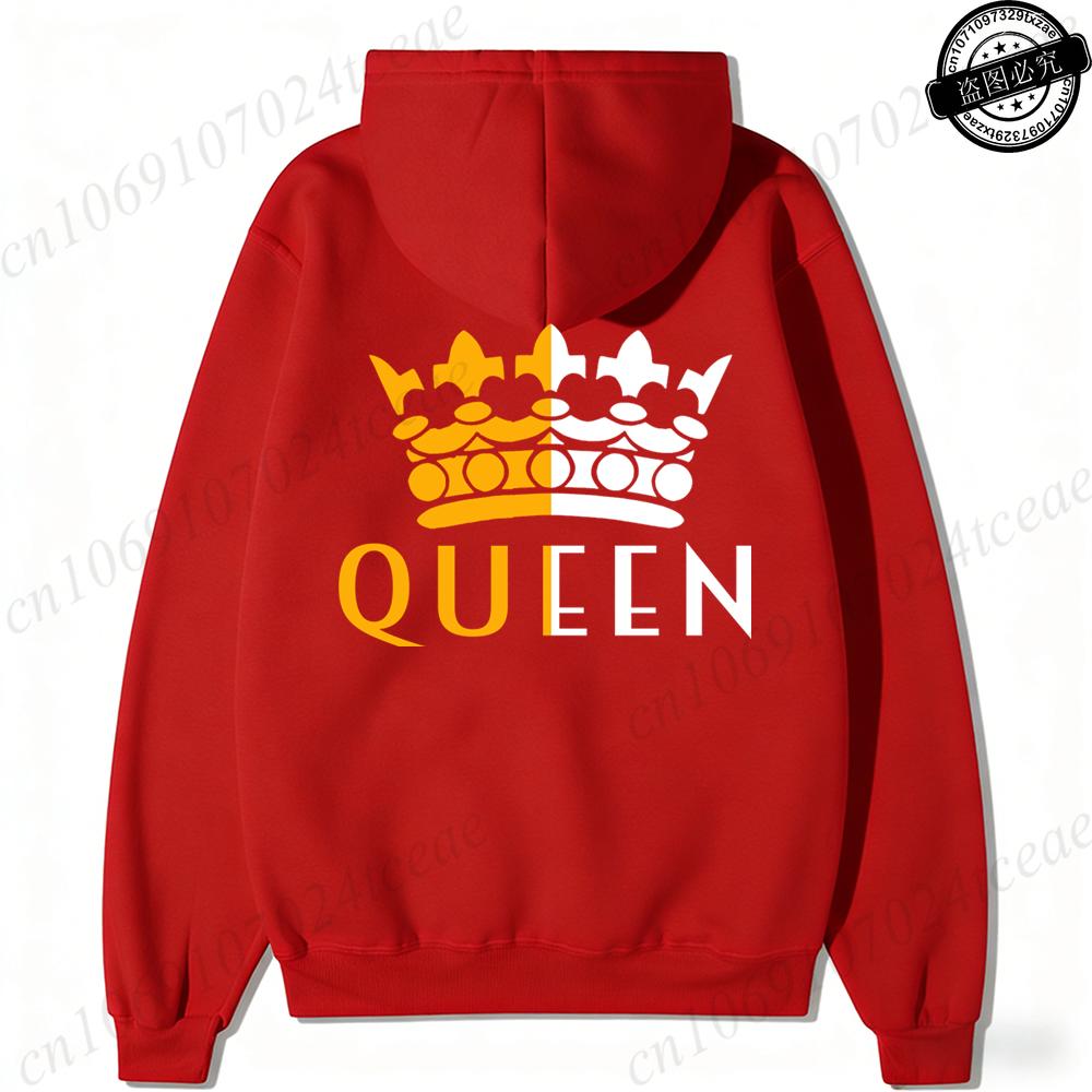 Couple Hoodies Valentines Day Matching Outfits King and Queen Printed Couple Hoodies Boyfriend Girlfriend Fleece Sweatshirts Top