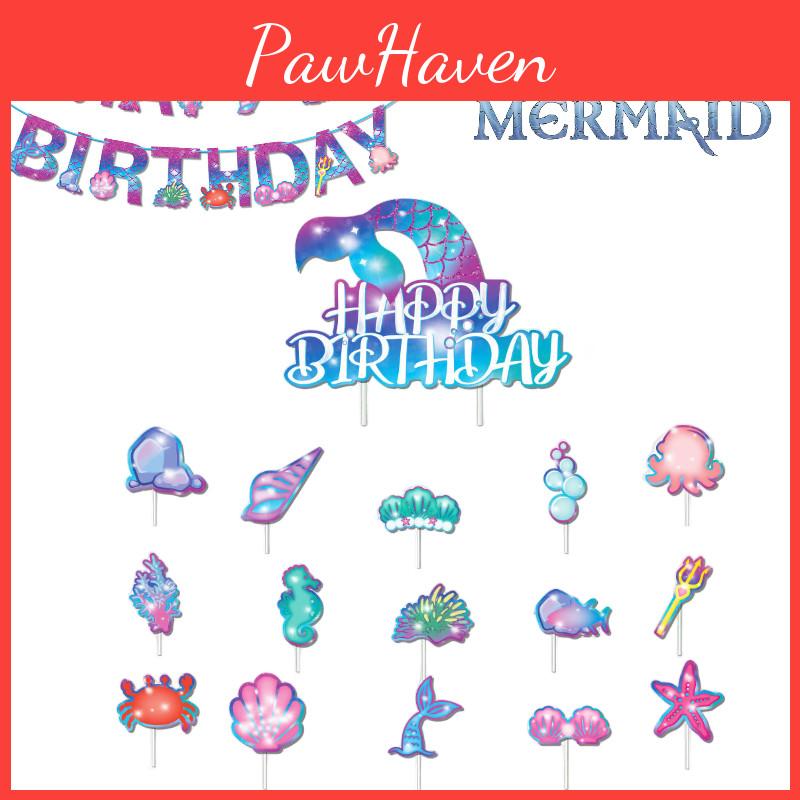 Mermaid Themed Birthday Party Decorations Beautiful Mermaid Birthday Banner And Cake Toppers