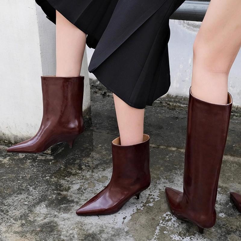 European and American Style Big Tube Minimalist Style Long Boots Women's 2025ins Wind Pointed Retro Knight Boots Thin Heel Thin Boots