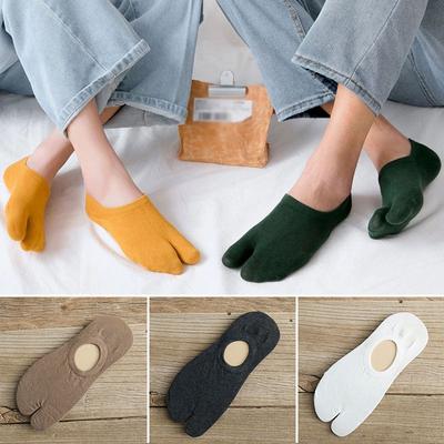 Summer Combed Cotton Couple Tabi Socks Solid Comfortable Breathable Two Toe Socks Women Men Non-slip Invisible Low Cut Boat Sock