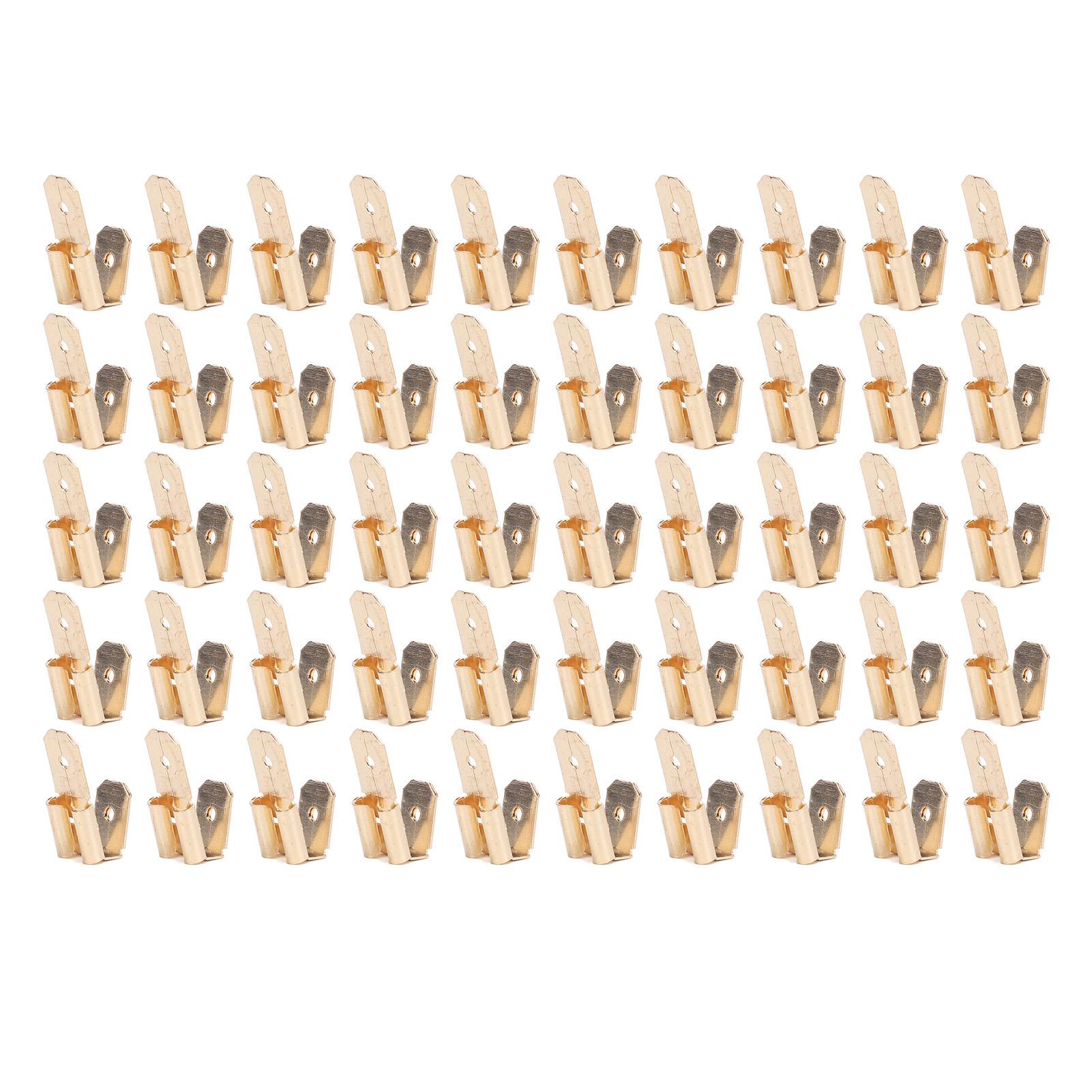 

50Pcs Piggyback Spade Connectors Brass 6.35mm Double Headed Plug 3 Way Wire Connector Gold золотий