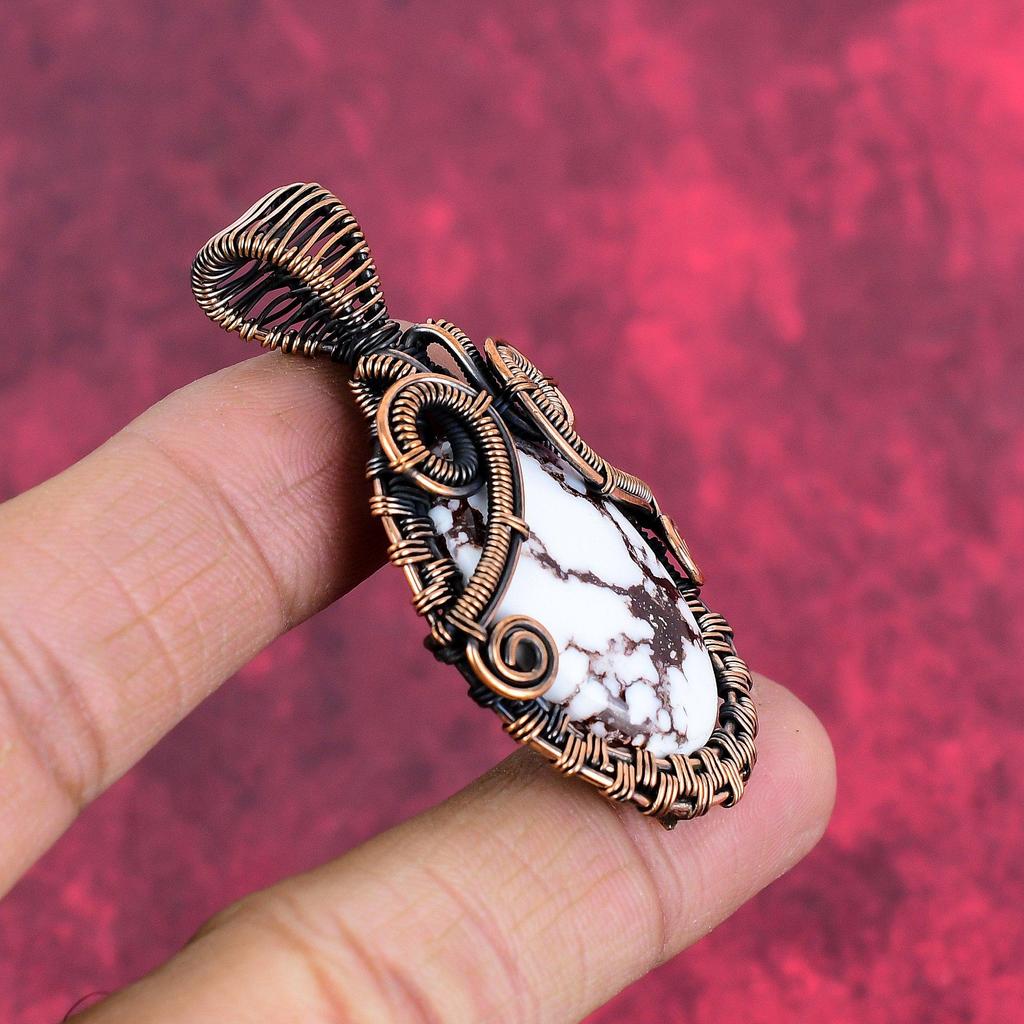Wild Horse Magnesite Pendant Copper Wire Wrapped Pendant Handmade Copper Jewelry Natural Gemstone Pendant Gifts for Him Wire Wrapped Jewelry