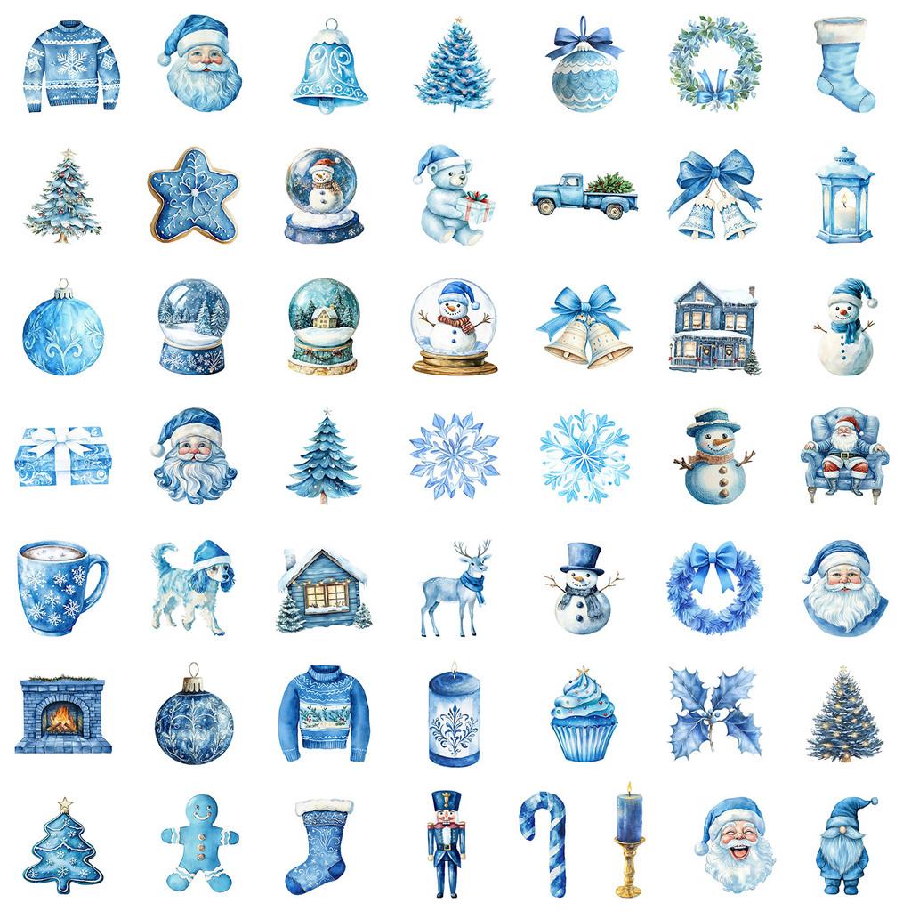 50PCS New Blue Christmas Graffiti Stickers - Waterproof Decor for Water Cup, Phone & Computer AnimeWorlds Store