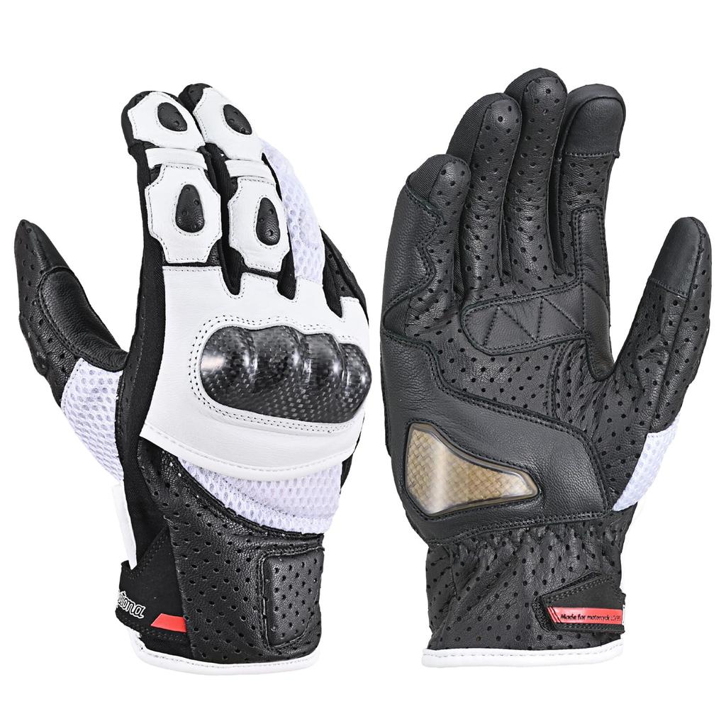 Daytona Motorcycle Gloves Summer Mesh Leather Carbon Protector Smartphone Compatible Sport Mesh Gloves L Size 15964 (Goat Leather) HBG-053 Black/White