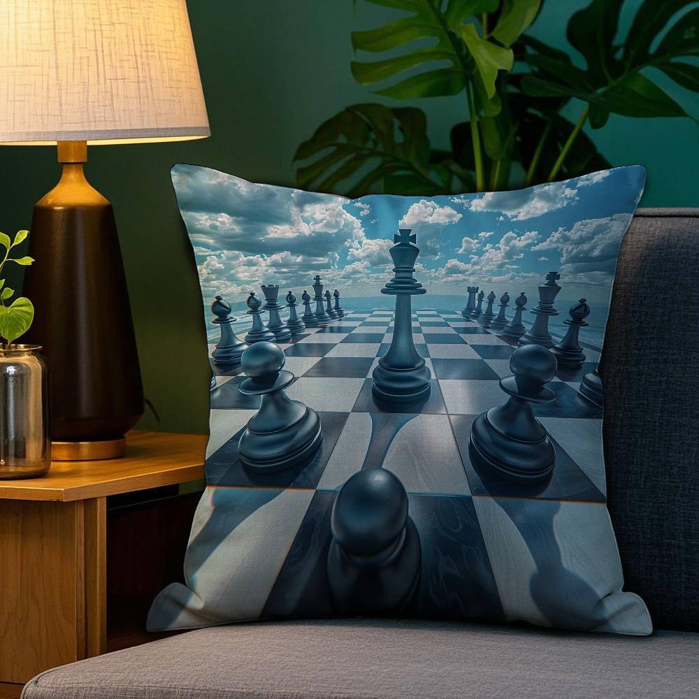 

Classic Chess Pillow Case Plush Fabric Soft Double Sided Print Sofa Cushion Cover Throw Pillow Covers 12x12Inch