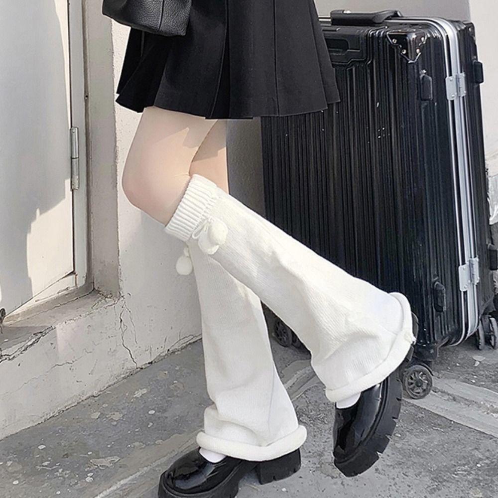 Plush Balls Leg Warmers Women Bowknot Lolita Leg Warmer Trendy Knitted Leg Covers  Girls