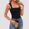JKASHDK Women's Fashion Casual Summer Spring Solid Color Print Sleeveless Square Collar Blouses & Shirts