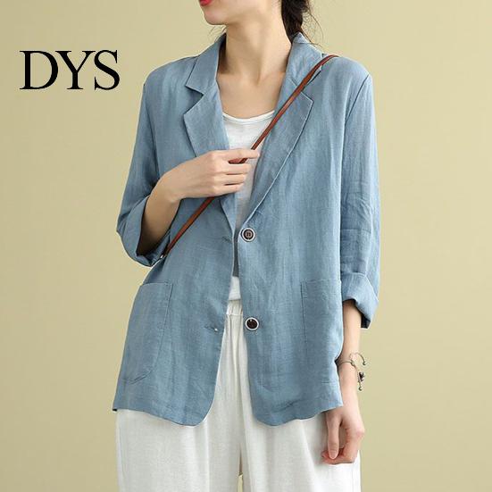 Women Business Coat Summer Suit Lapel Long Sleeve Solid Color Jacket Button Closure Loose Fit Thin Outwear Comfortable