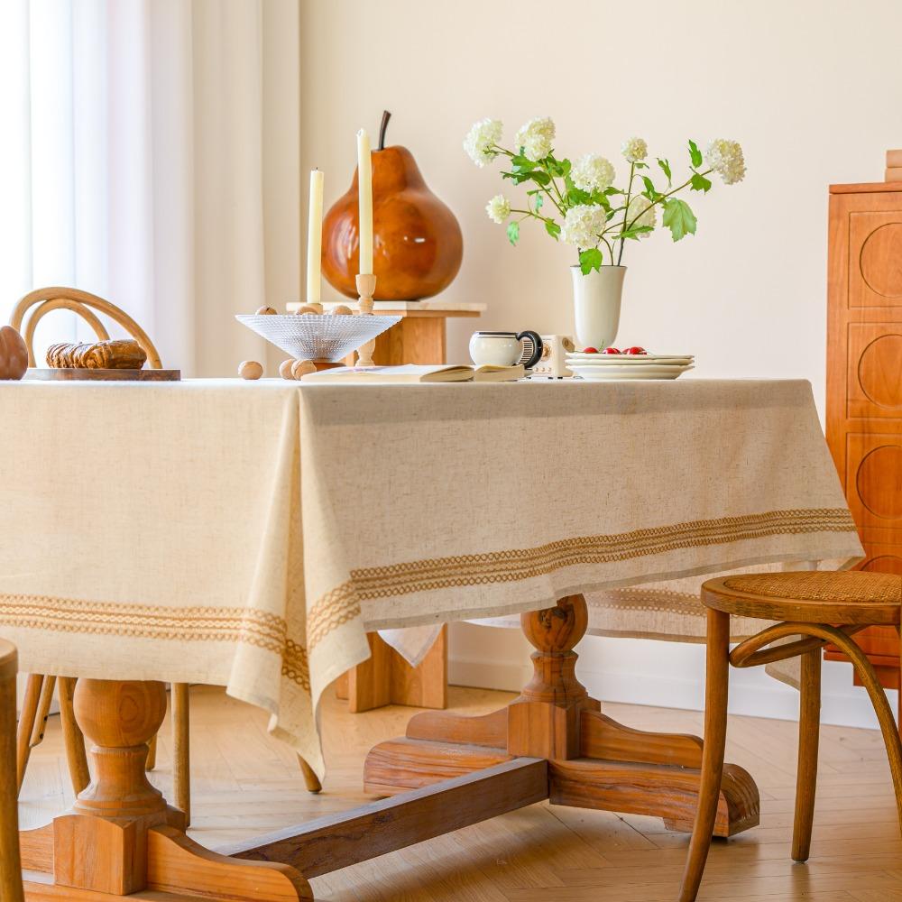 Tassel Tablecloth Linen Textured Table Cover Anti-scratch Table Cloth