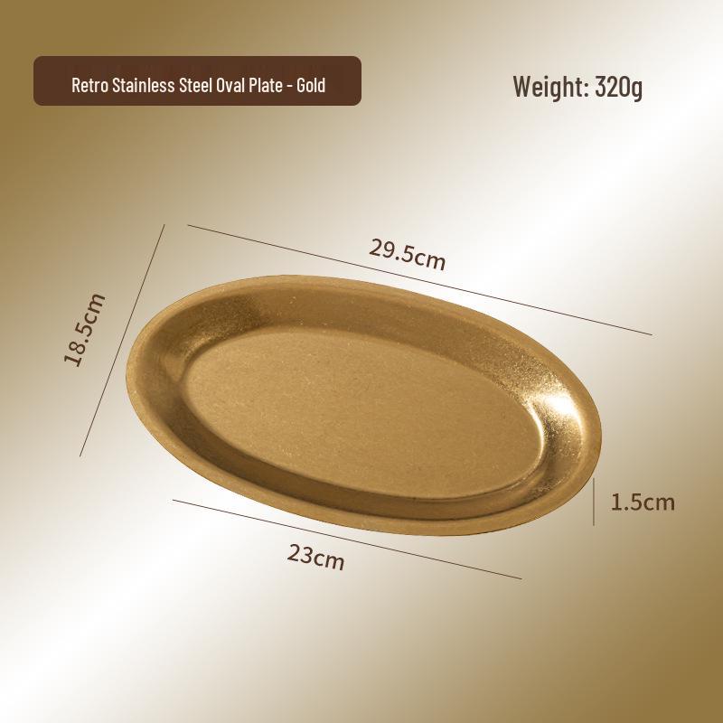 Retro Stainless Steel Oval Dessert and Fish Tray for Barbecue & Coffee Shops