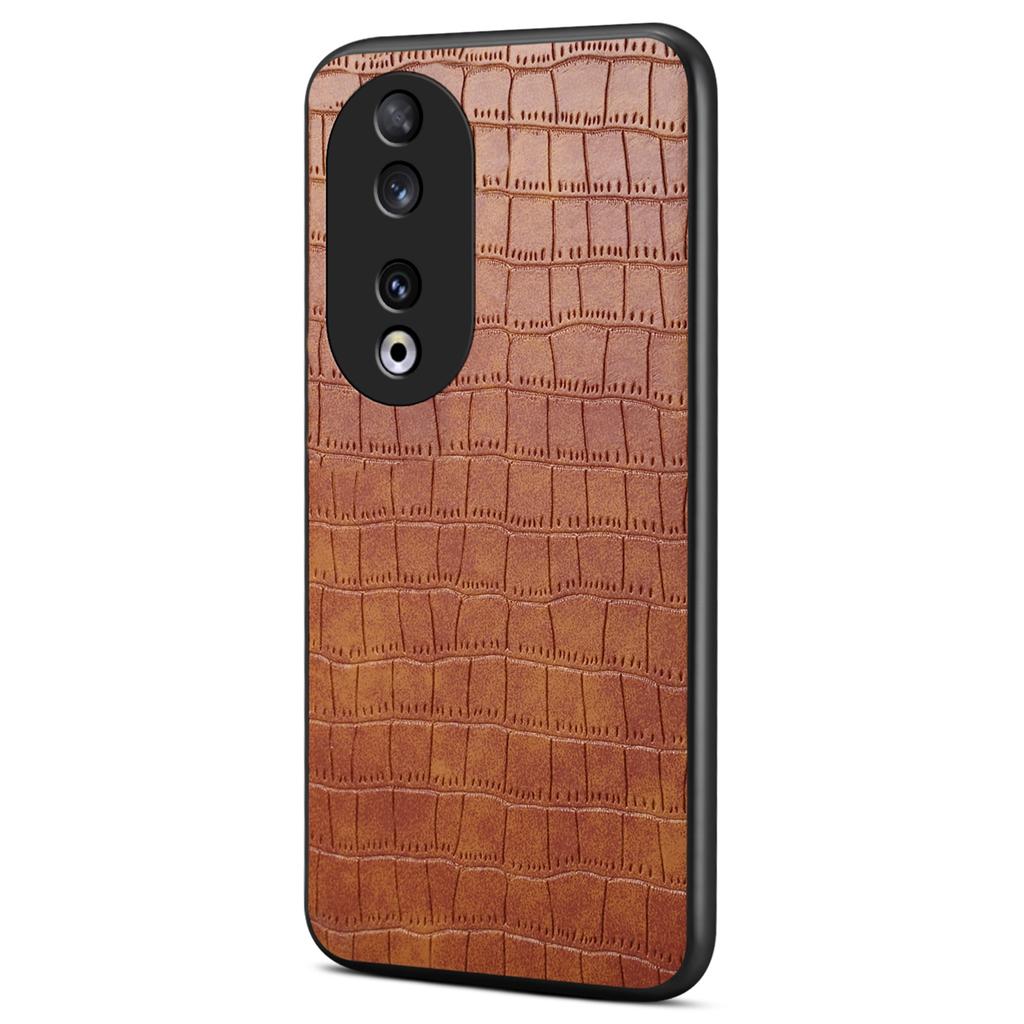 For Honor 90 Back Case Leather Coated PC+TPU Crocodile Texture Shock Absorbing Phone Shell
