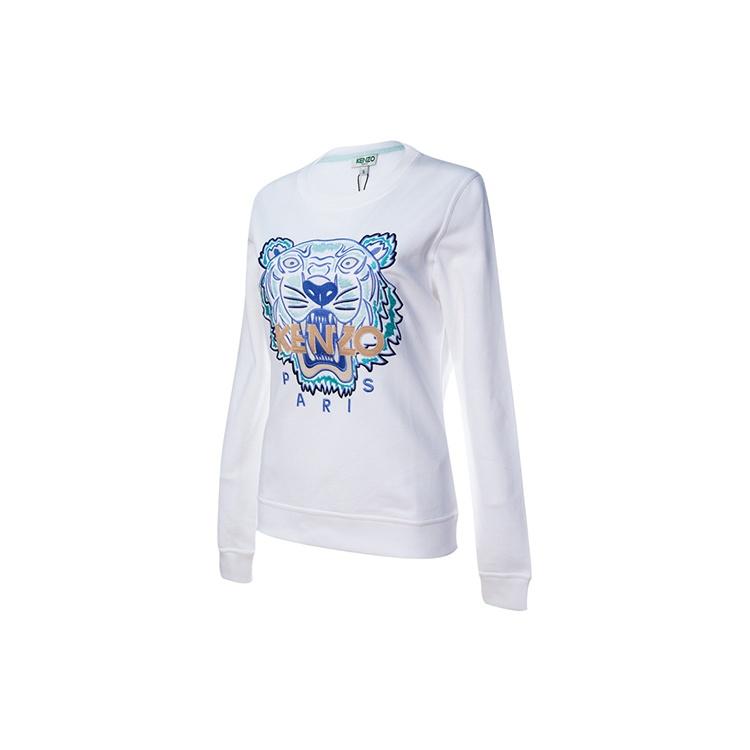 (WMNS) KENZO Tiger Head Round Neck Long Sleeves Hoodie White Women's FA52SW7194U9-01