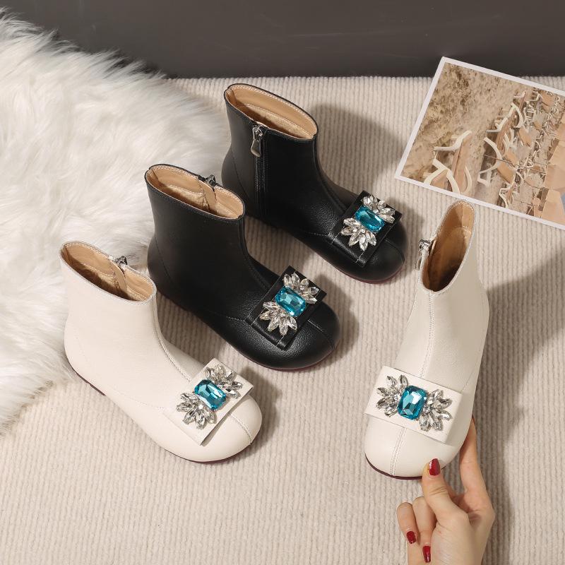 Autumn/Winter 2025 Korean Style Girls' Leather Princess Boots: Velvet-Lined, Soft Sole Short Boots