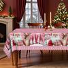 Christmas Atmosphere Tablecloth Santa Elk Snowman Print Pink Round Table Cloth Rectangular Coffee Table Cloth