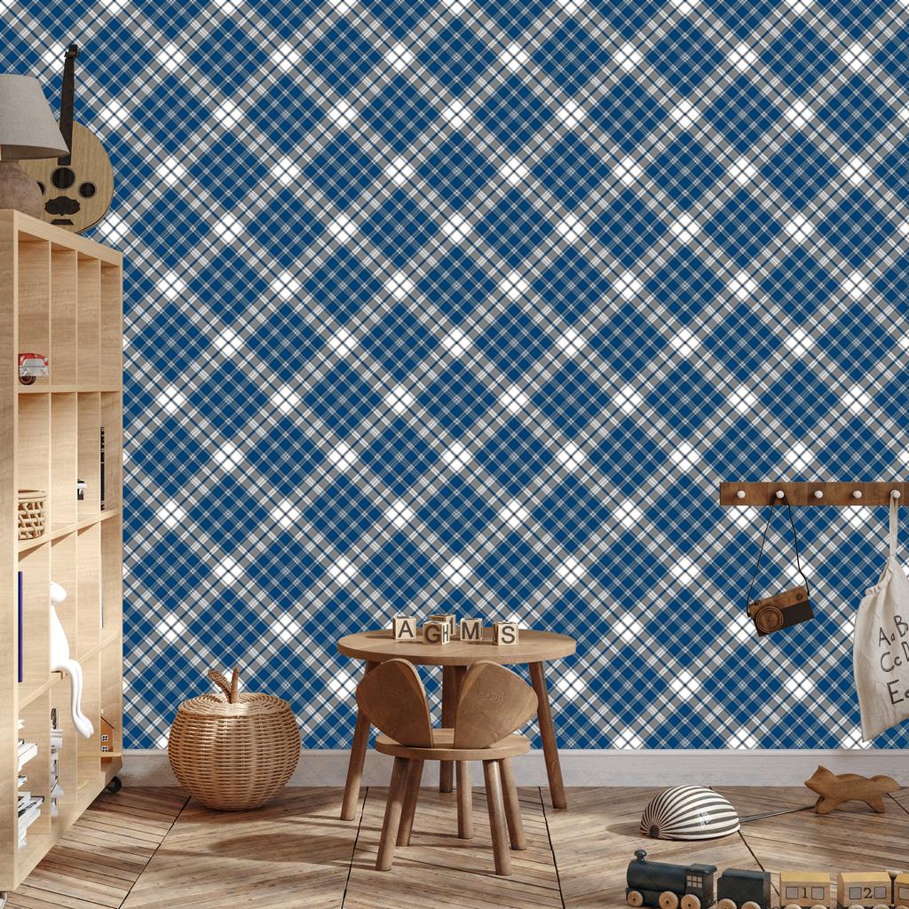 Blue and Gray Checkered Wallpaper for Living Room and Bedroom 50x1000