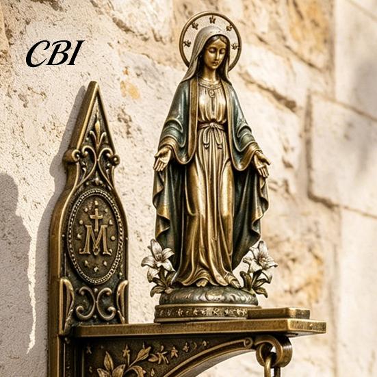 Resin Religious Statue Our Lady of Grace Wall Bell, Catholic Chime, Virgin Mary Chime For Meditation Hanging Prayer Bell for Home Altar Christian