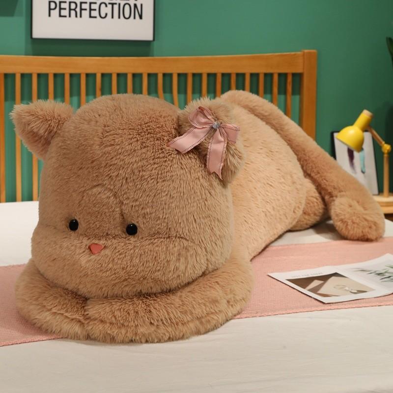 Cute Cat Plush Pillow With Bows Decoration For Cozy Sleep And Comfort