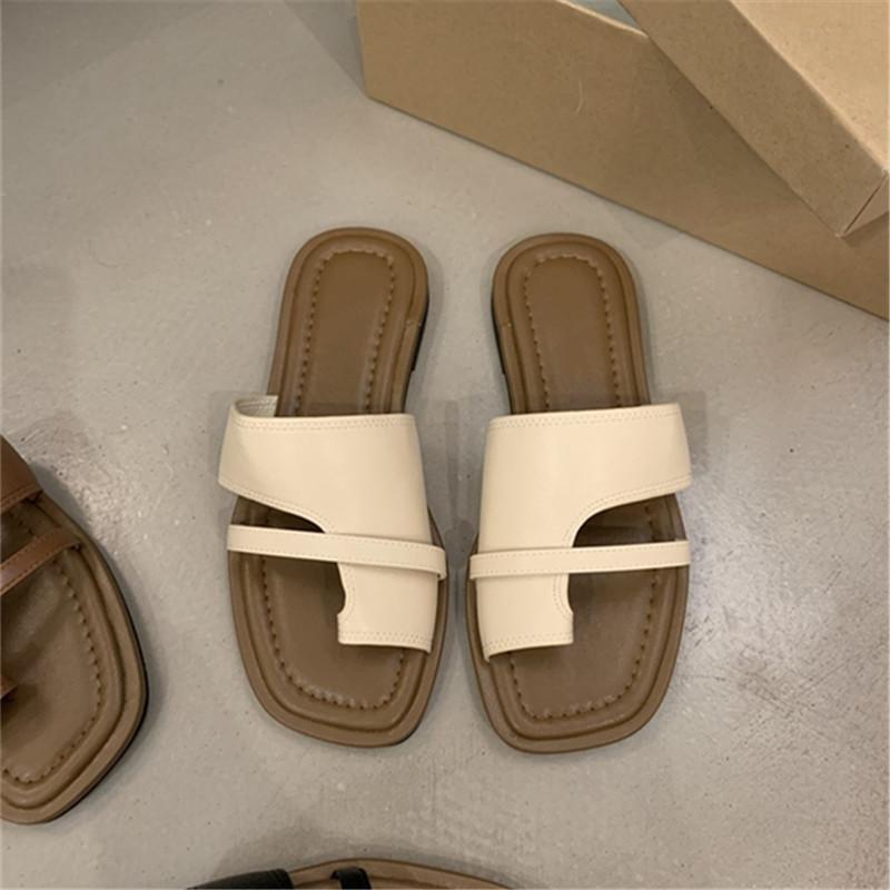 Spring and Summer Footwear Plus Size Sandals and Slippers Flat Bottom Square Toe Beach Women's Shoes