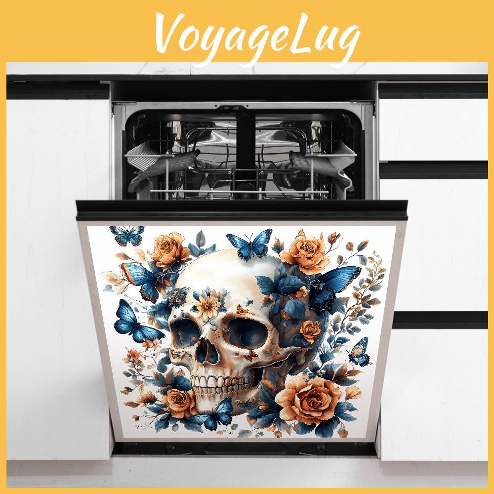 Smiling Halloween Skull With Flower Butterfly Stickers For Lounge Decor Area