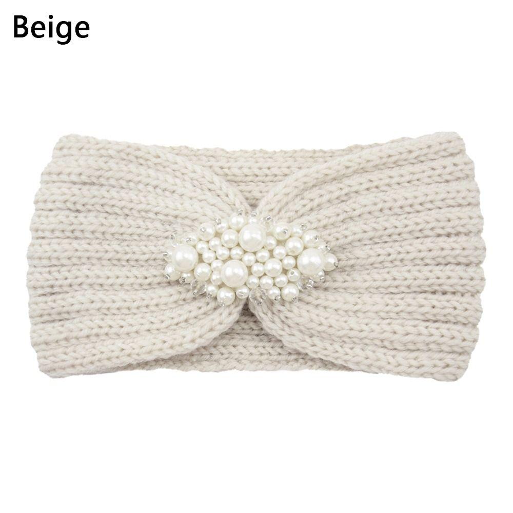Pearl Crochet Woolen Wide Hairband Head Wrap Knitting Turban Knitted Headbands