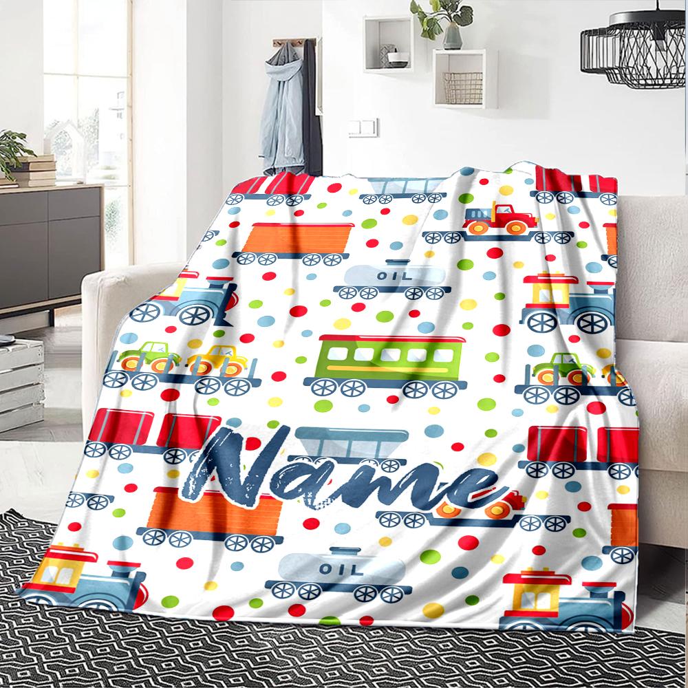 Custom Name Cute Cars Theme Printed Blanket - Perfect for Couch, Bed, Travel & Outdoor Use | Machine Washable, Cozy & Durable.