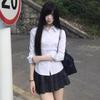 Outono 2025 Estilo Colegial Uniforme Jk Slim Formal Top Camisa Branco Cintura Fechada Manga Comprida