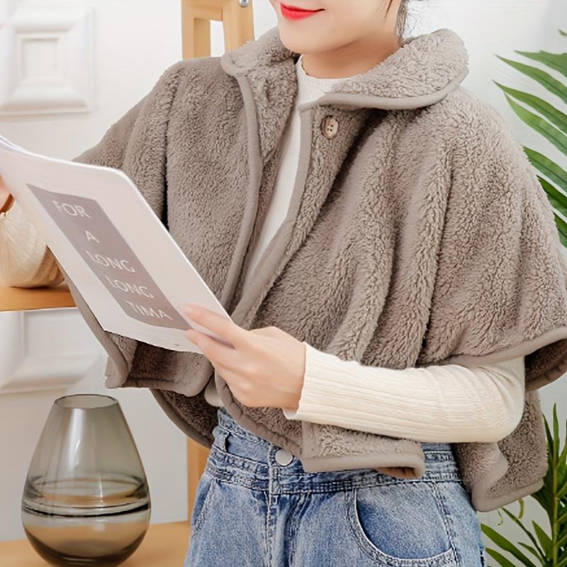 

Очень теплая накидка-шаль из полиэстерового флиса, повседневный стиль, однотонная, пончо-кейп, вязаная ручная работа, удобная, ветрозащитная, домашняя теплая шаль коричневый