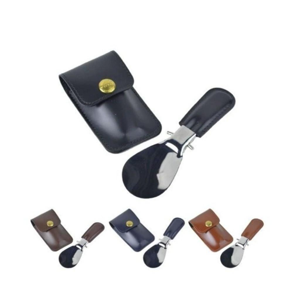 Leather Bag Elderly Person Folding Shoehorn PU Handle Portable Shoe Lifter Tool Office
