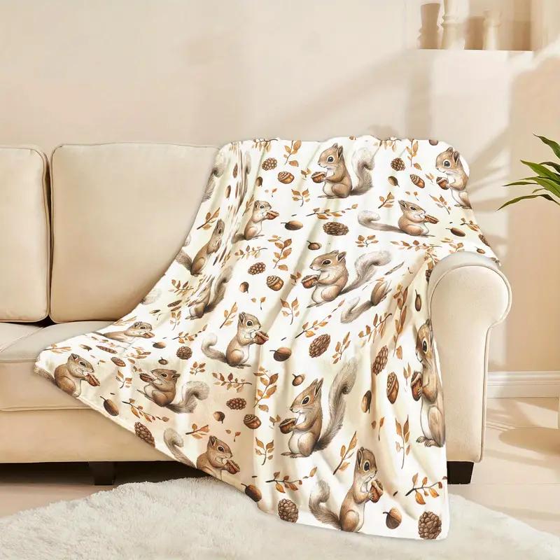 1 Cozy Squirrel and Pinecones Flannel Blanket - Soft and Warm - Great for Home, Travel, Camping, Bedding Christmas