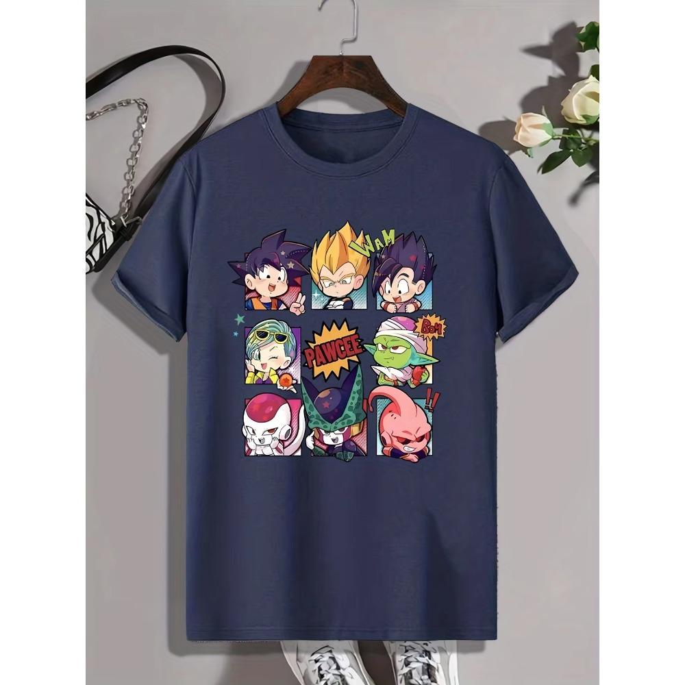 Cartoon Anime Characters Print, Men's Graphic Design Crew Neck T-shirt, Casual Comfy Tees Tshirts For Summer