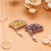 Women Brooch High-Gloss Rhinestone Inlay Faux Pearl Decor Ginkgo Leaf Design Lapel Pin Non-Slip Buckle Scarf Badge Clothing Bags