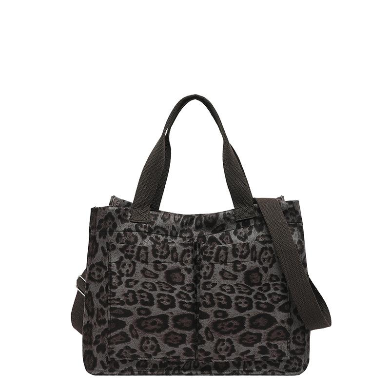 Канвас с леопардовым принтом, сумка для поездок на работу, ленивый стиль, женская новая модная портативная сумка большой емкости через плечо, для мам, диагональная сумка серый