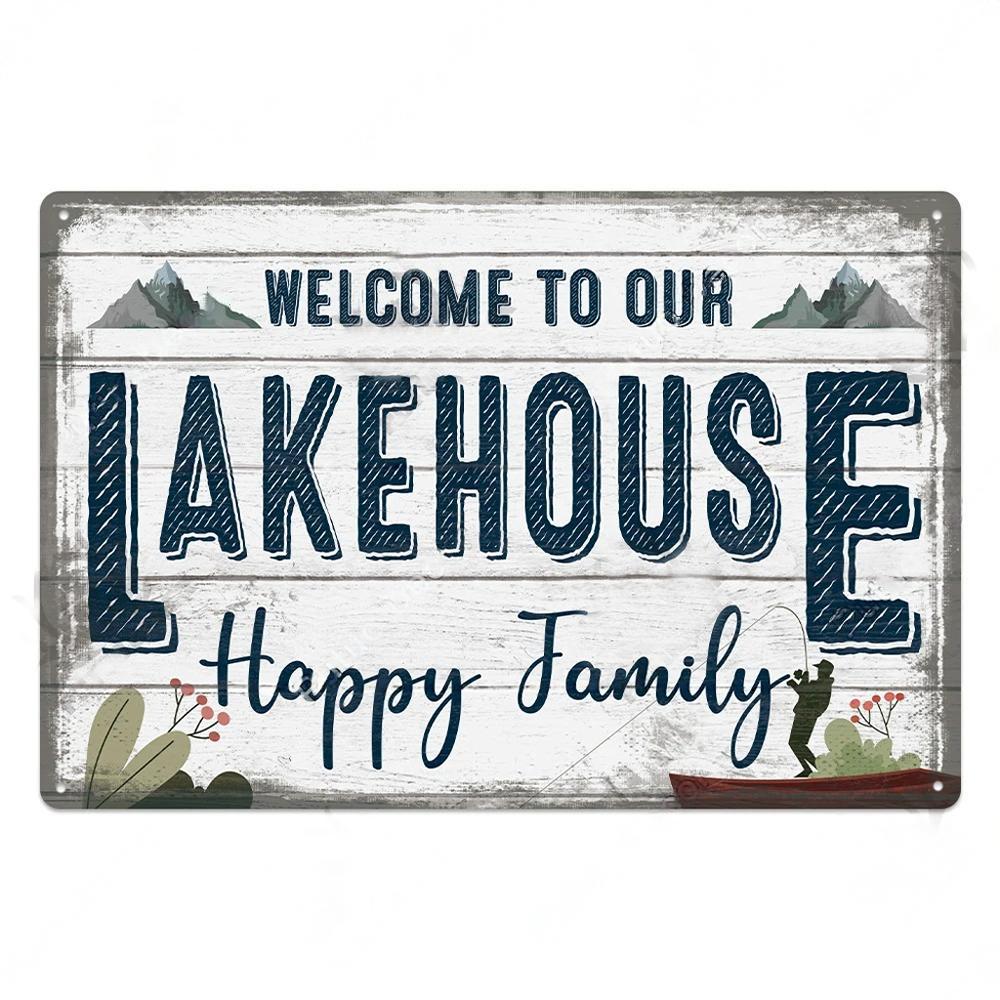 Lake House Posters Vintage Metal Tin Signs Decor Rustic Plaque Metal Plate Wall Art Decor for Living Room