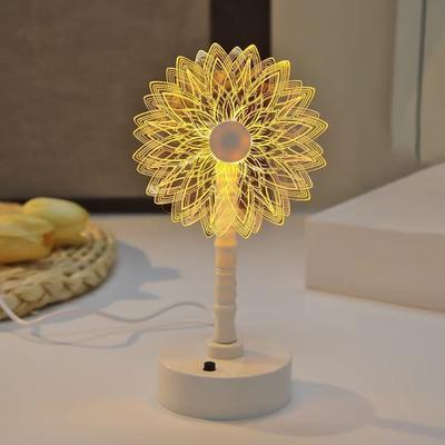 Akryl solsikke nattlys, 3D gravert LED skrivebordslampe, USB/batteridrevet nattbords stemningslys for jenters soverom skriveborddekorasjon