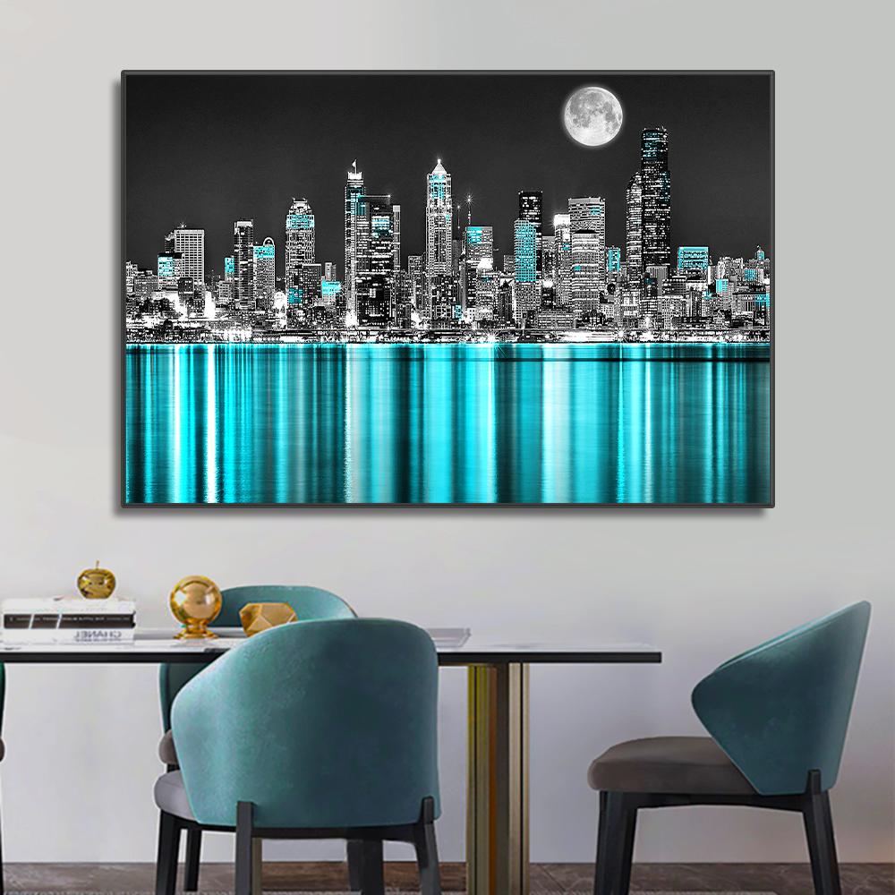New York City Building Wall Art Canvas Painting Abstract Black White Landscape Posters and Prints Picture for Living Room Decor